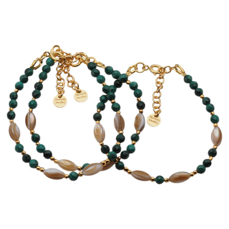 Bransoletka mix - Malachit, Muszla, Hematyt i srebro złocone