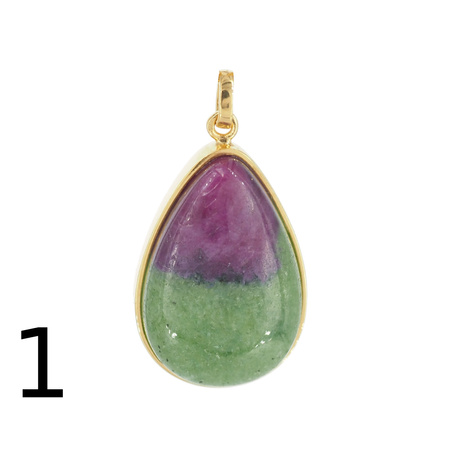 Zawieszka - Zoisyt z Rubinem łza w srebrze złoconym