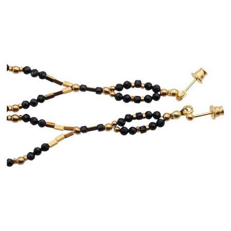 Kolczyki wiszące sztyfty - Turmalin czarny i srebro złocone