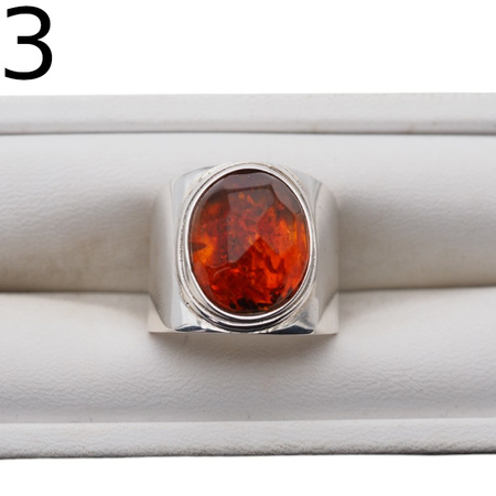 Pierścionek sygnet - Koniakowy Bursztyn fasetowany w srebrze (różne rozmiary)