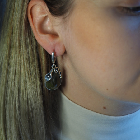 Kolczyki z zielonym Granatem w srebrze oksydowanym