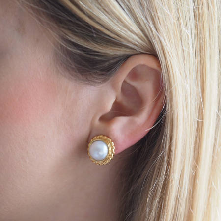 Klipsy - Perły białe koło w srebrze złoconym