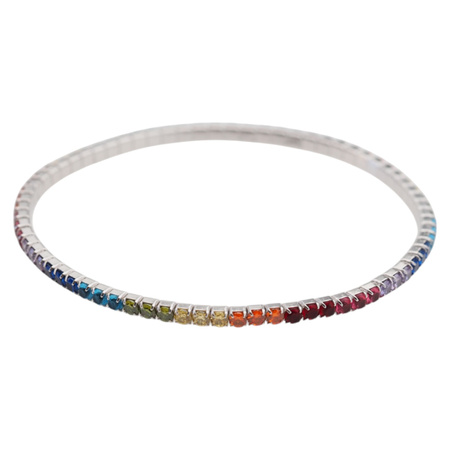 Bransoletka sprężynująca - kolorowe cyrkonie w srebrze