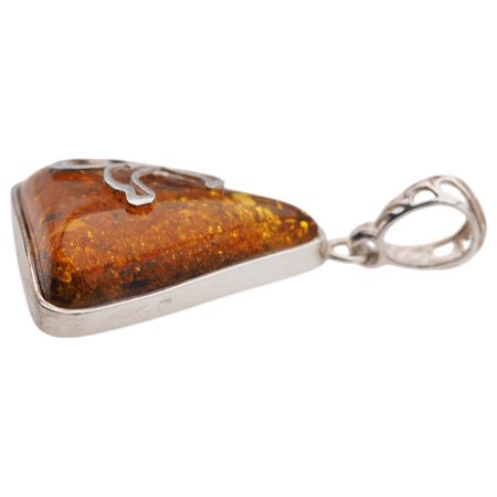 Zawieszka - koniakowy Bursztyn trójkąt w srebrze