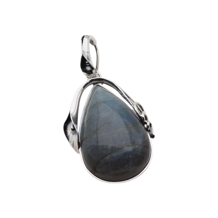 Zawieszka z Labradorytem w srebrze oksydowanym z liściem