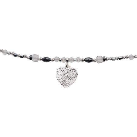 Naszyjnik - Kryształ Górski, hematyt, serce i srebro