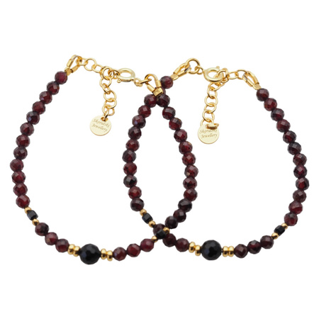 Bransoletka regulowana - Granat, Turmalin czarny, Hematyt i srebro złocone