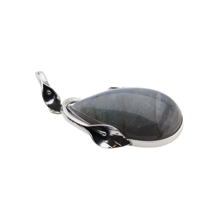 Zawieszka z Labradorytem w srebrze oksydowanym z liściem