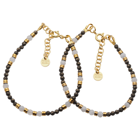 Bransoletka - Kamień Księżycowy, Piryt, Hematyt i srebro złocone