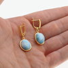 Kolczyki - Larimar owalny w srebrze złoconym