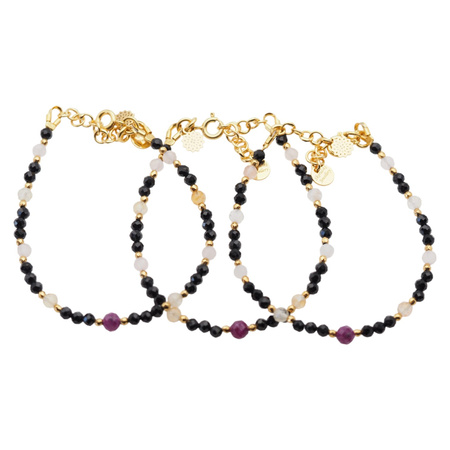 Bransoletka mix - Turmalin, cytryn, kwarc różowy, rubin i srebro złocone