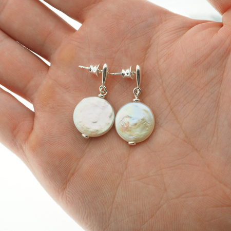 Kolczyki - fioletowe, okrągłe Perły Keshi w srebrze