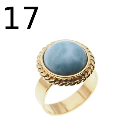 Pierścionek regulowany - okrągły Larimar 12-13mm w srebrze złoconym