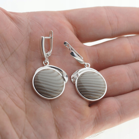 Srebrne kolczyki z Krzemieniem Pasiastym – artystyczna oprawa, srebro 925