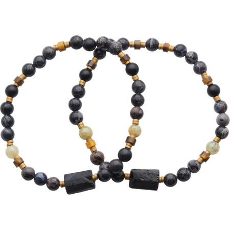 Bransoletka męska na gumce - Turmalin, Jaspis, Granat zielony, Tygrysie Oko