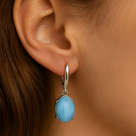 Kolczyki - Larimar owal i srebro rodowane