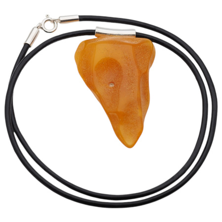 Naszyjnik  na rzemieniu - surowy Bursztyn mleczny