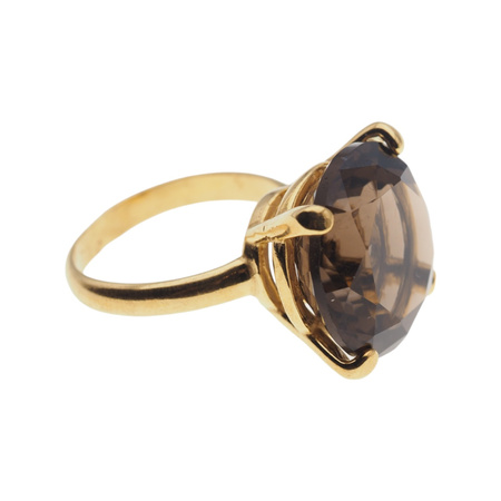 Pierścionek - Kwarc dymny okrągły (szlif diamentowy) w srebrze złoconym