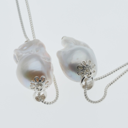 Naszyjnik srebrny - barokowa Perła biała na łańcuszku 60 cm