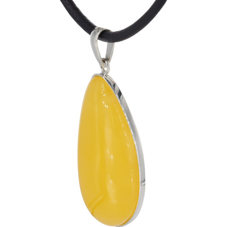 Naszyjnik na rzemieniu - Bursztyn mleczny w srebrze 