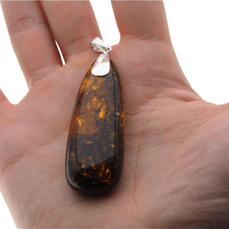 Naszyjnik na rzemieniu - Bursztyn z łuskami w srebrze 