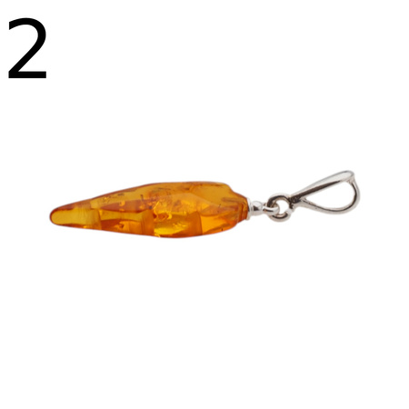 Zawieszka - koniakowy Bursztyn rzeźbione liście i srebro