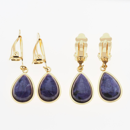 Klipsy - Czaroit łza w srebrze złoconym