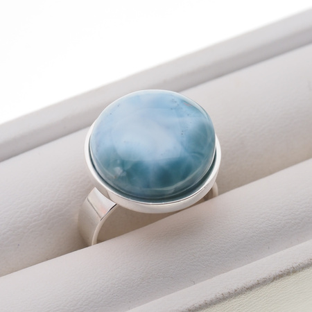 Pierścionek regulowany z okrągłym Larimarem w srebrze