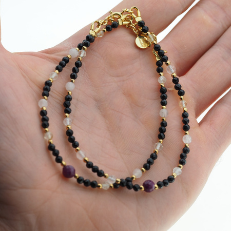 Bransoletka na nogę - Turmalin, cytryn, kwarc różowy, rubin i srebro złocone