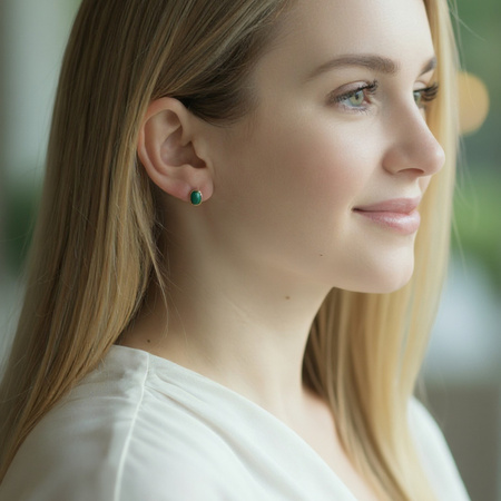 Kolczyki sztyfty z owalnymi malachitami w srebrze pozłacanym