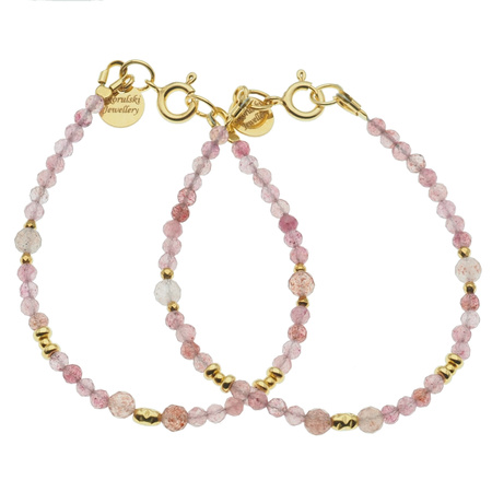 Bransoletka - Kwarc Arbuzowy, Hematyt i srebro złocone