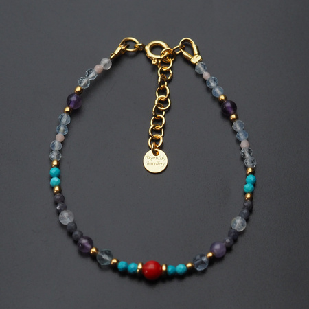 Bransoletka znak zodiaku ryby - mix kamieni i srebro złocone