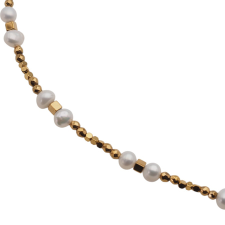 Naszyjnik - Białe Perły, złoty hematyt i srebro złocone