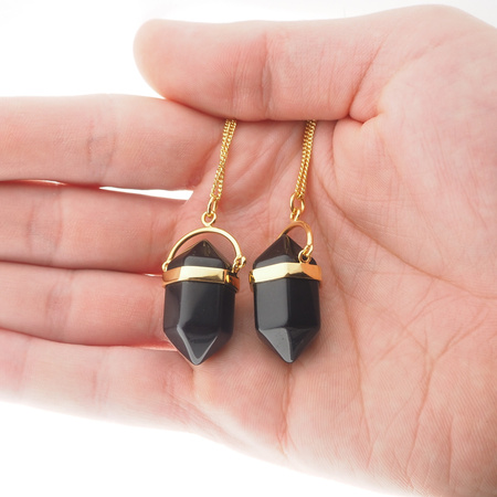 Naszyjnik - Onyks sopel w okuciu na łańcuszku srebrnym złoconym