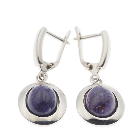 Kolczyki z owalnymi czaroitami w srebrze rodowanym