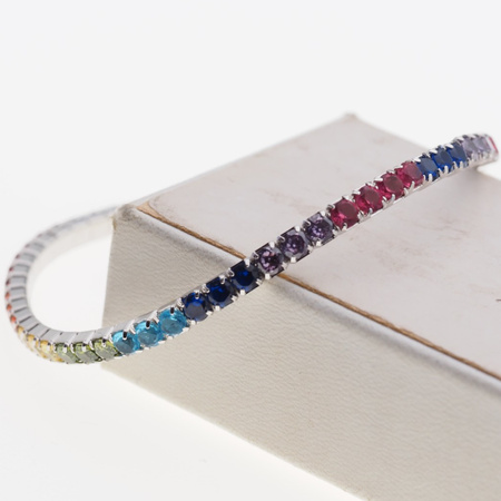 Bransoletka sprężynująca - kolorowe cyrkonie w srebrze