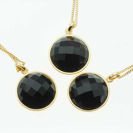 Naszyjnik srebrny złocony - cięty Onyks okrągły na łańcuszku