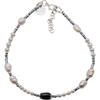 Bransoletka na nogę - Perły białe, czarne, hematyt i srebro