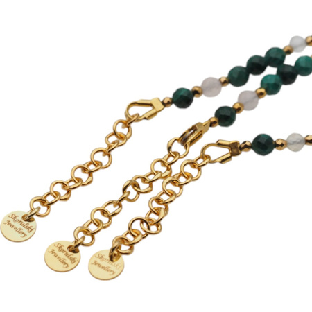 Bransoletka mix - Malachit, Kwarc Różowy, Cytryn, Hematyt i srebro złocone