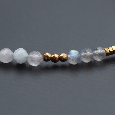 Bransoletka - Labradoryt, Kunzyt, Hematyt i srebro złocone