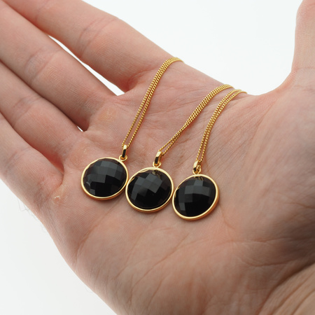 Naszyjnik srebrny złocony - cięty Onyks okrągły na łańcuszku