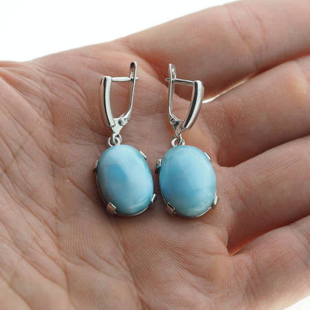 Kolczyki - Larimar owal i srebro rodowane
