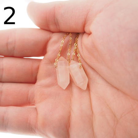 Naszyjnik - Kwarc Różowy sopel na łańcuszku srebrnym złoconym