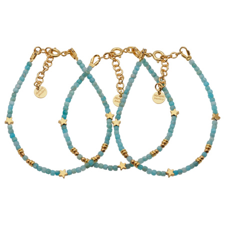 Bransoletka regulowana - Amazonit kostki, gwiazdka i srebro złocone