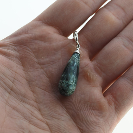 Zawieszka - Serafinit (Klinochlor) kropla w srebrze