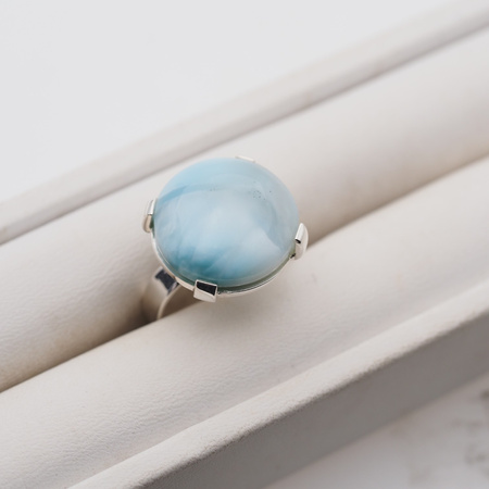 Pierścionek regulowany z okrągłym Larimarem w srebrze