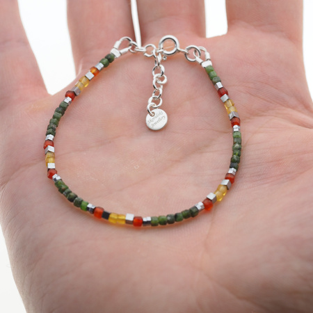 Bransoletka - Diopsyd, Agat, Hematyt kostki i srebro