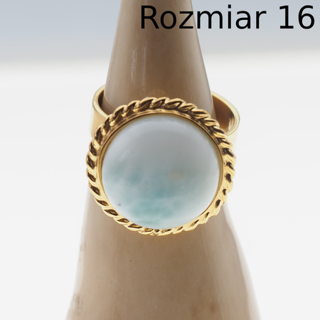 Pierścionek regulowany - okrągły Larimar w srebrze złoconym