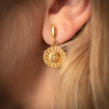 Kolczyki na wiszących sztyftach- słońce i srebro złocone