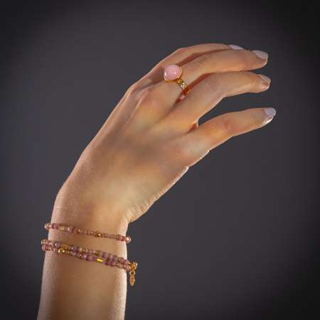 Bransoletka - Rodochrozyt fasetowane kulki i srebro złocone